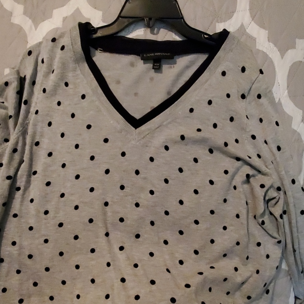 Gray sweater black polka dots